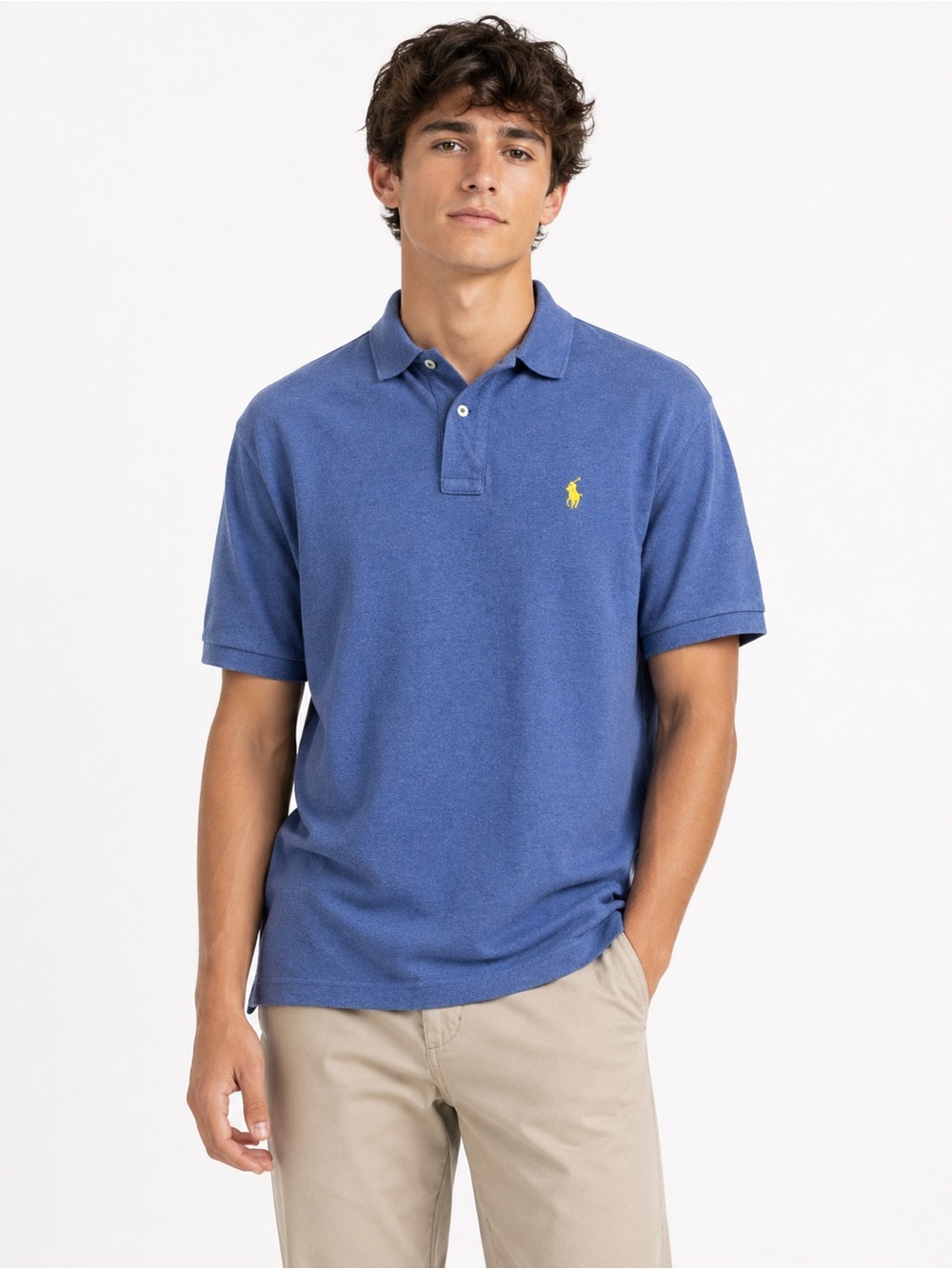 Polo Ralph Lauren Blue Short Sleeve Polo Shirt Yellow Pony Logo Cotton Size M
